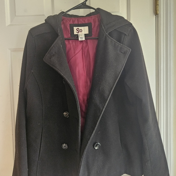 SO Women's Charcoal Peacoat with Hood - Picture 1 of 4
